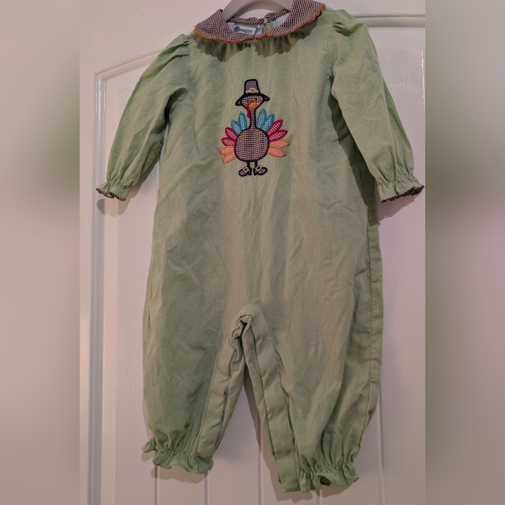 Dylan Green Turkey Embroidered Kids One Piece